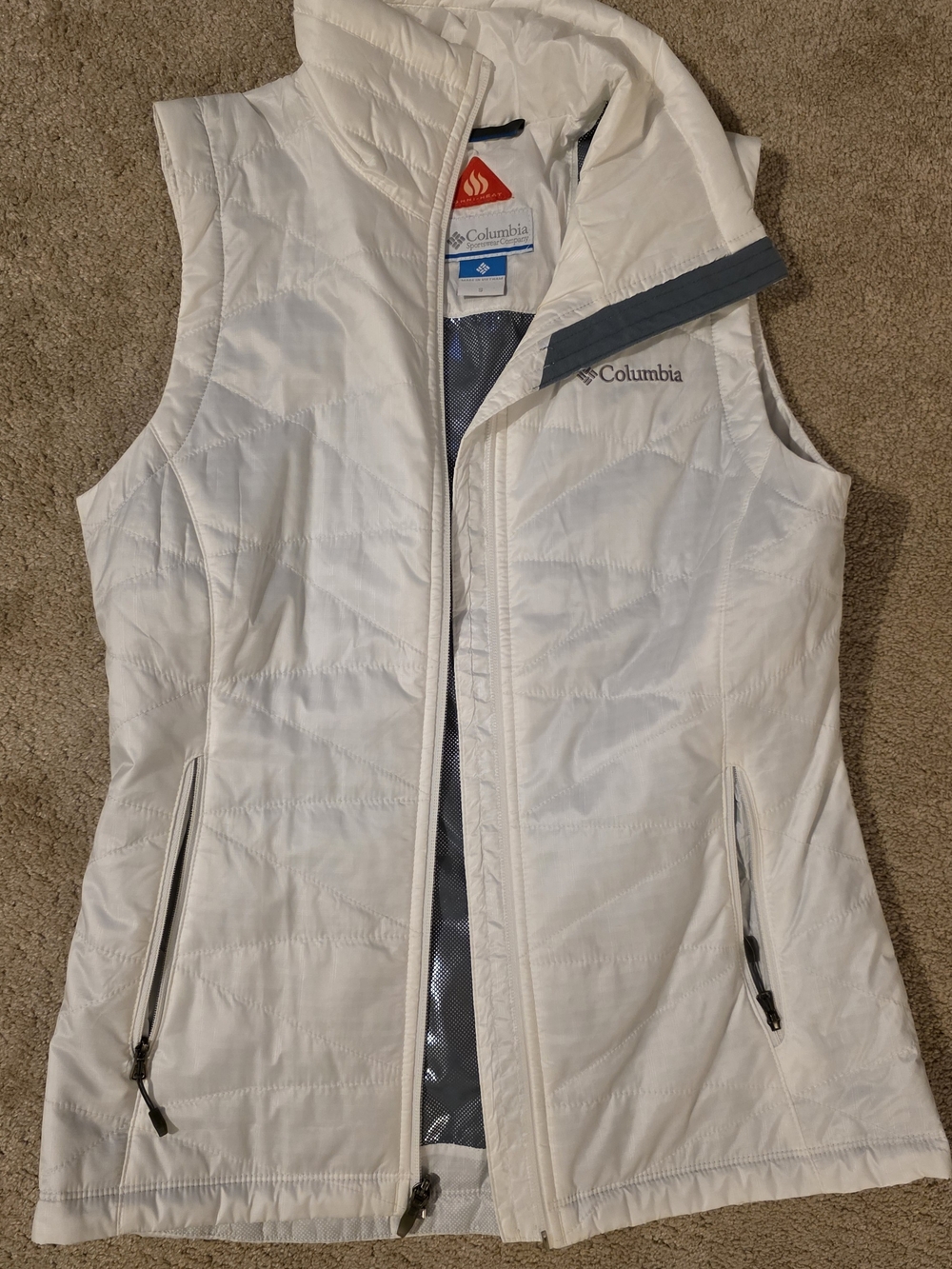 Columbia Women's White Quilted Hooded Vest with Gray Trim